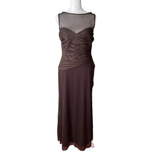 Tadashi 8 Gown Long Dress Dark Brown Sleeveless Mesh Neckline Formal VTG